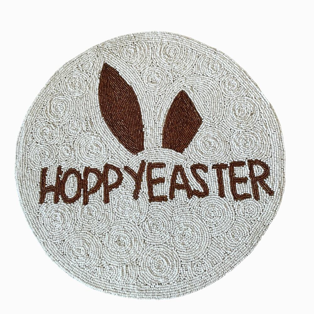 Tiramisu HOPPY EASTER Beaded Placemat 15in White & Gold Bronze NEW